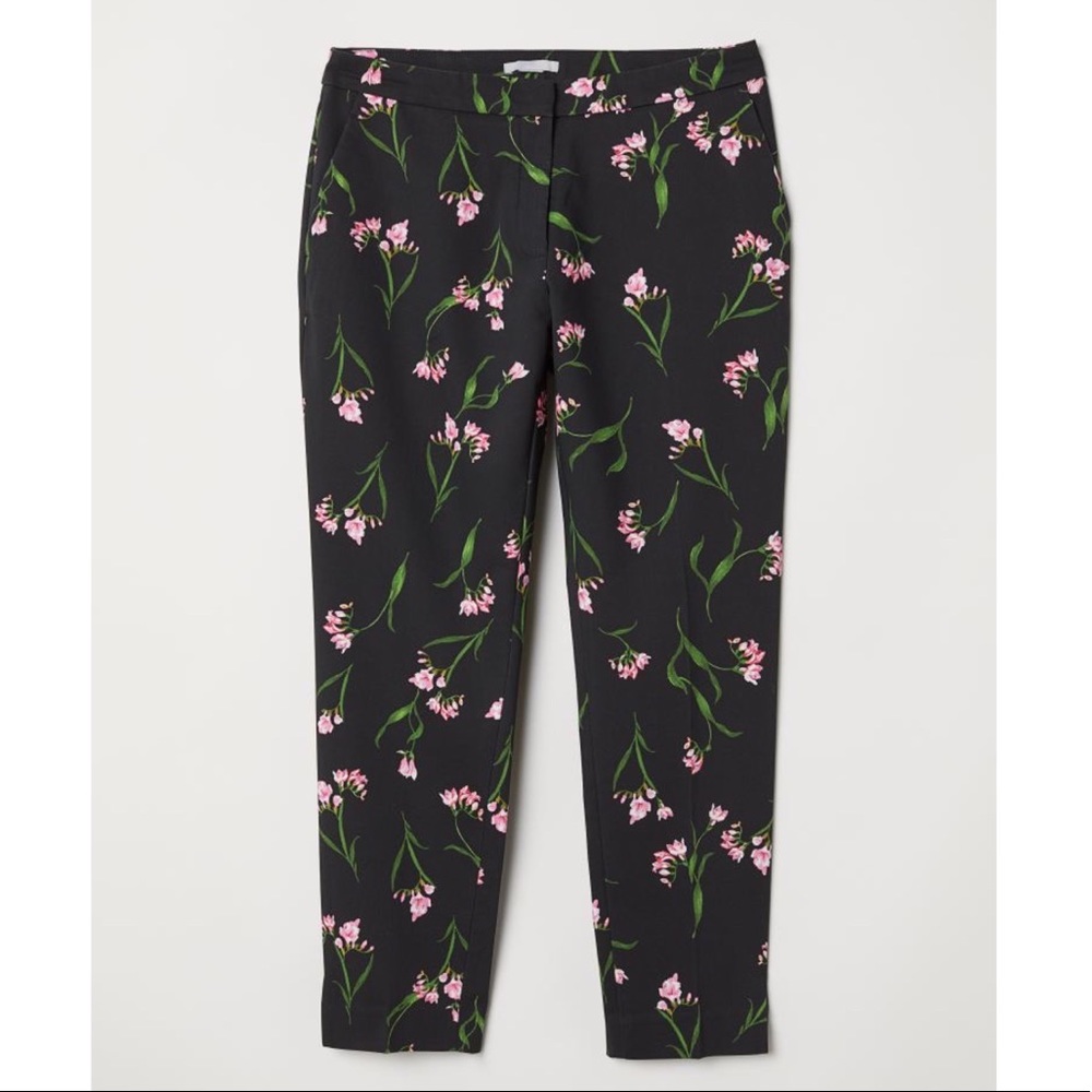 H&M Black Floral Pront High Rise Trousers
